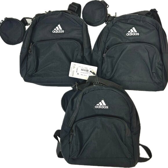 Lot of 3, Adidas Must Have Mini Backpack & Coin Bag Set Black White Travel B20 - Picture 1 of 11